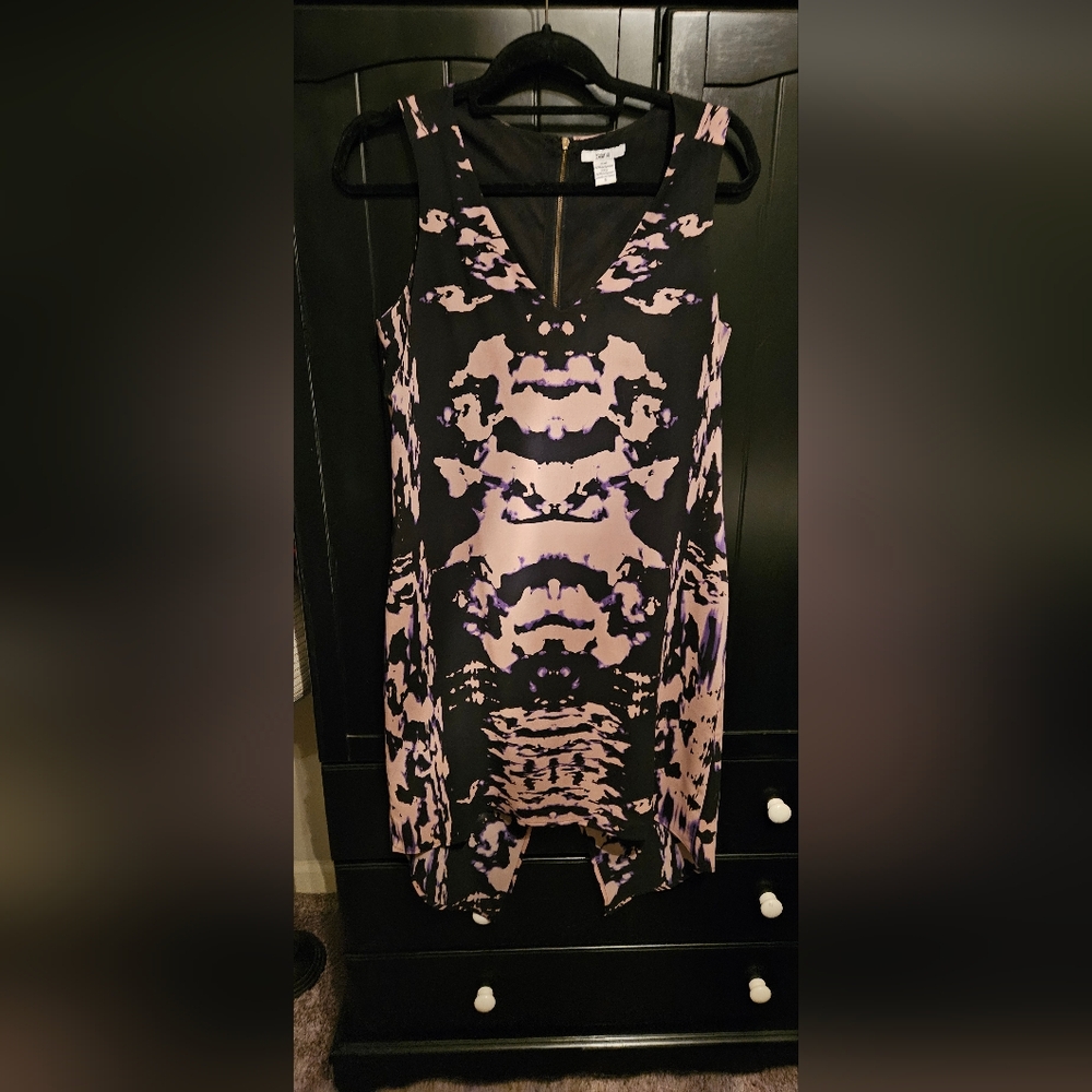 Bar III Black and Purple High Low Dress. Zipper In Back.